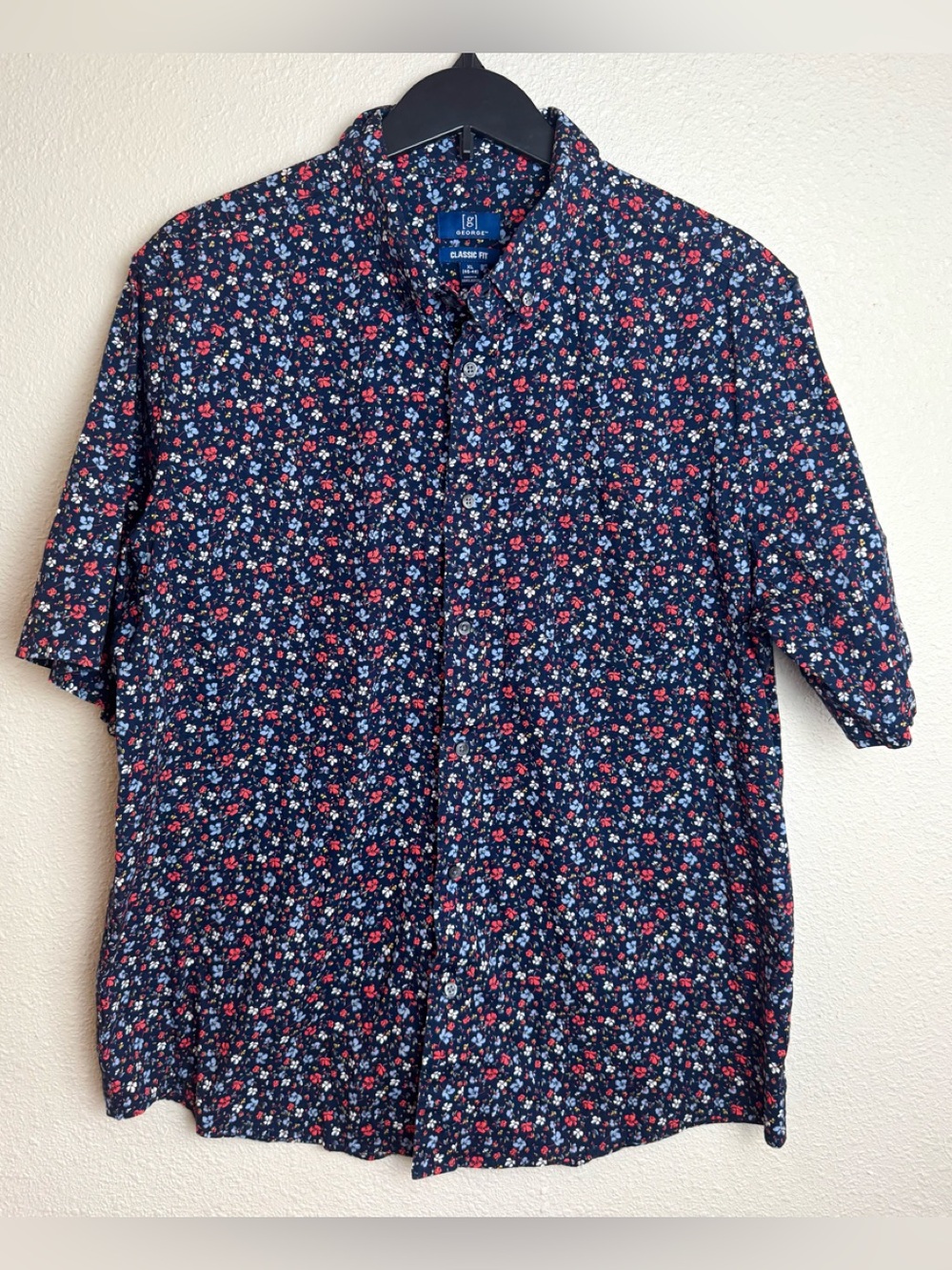 GEORGE Mens Navy Blue Floral Short Sleeve
Button Down Shirt Sz XL Classic Fit
